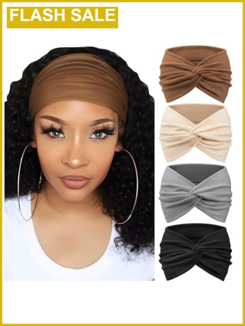 4 Pack Wide Turban Headbands for Women Polyester Blend Knotted Hair Bands